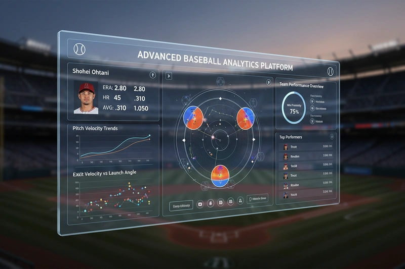 Modern baseball analytics dashboard showing player performance data