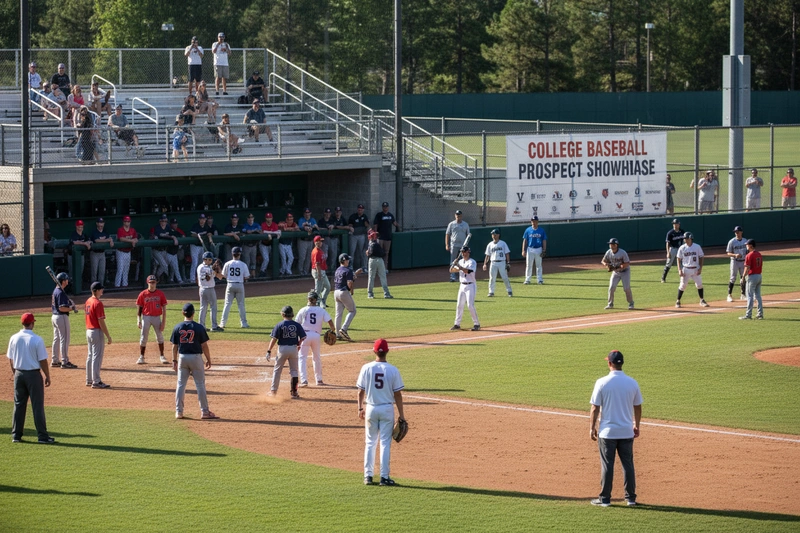 High school baseball players at college recruiting showcase event